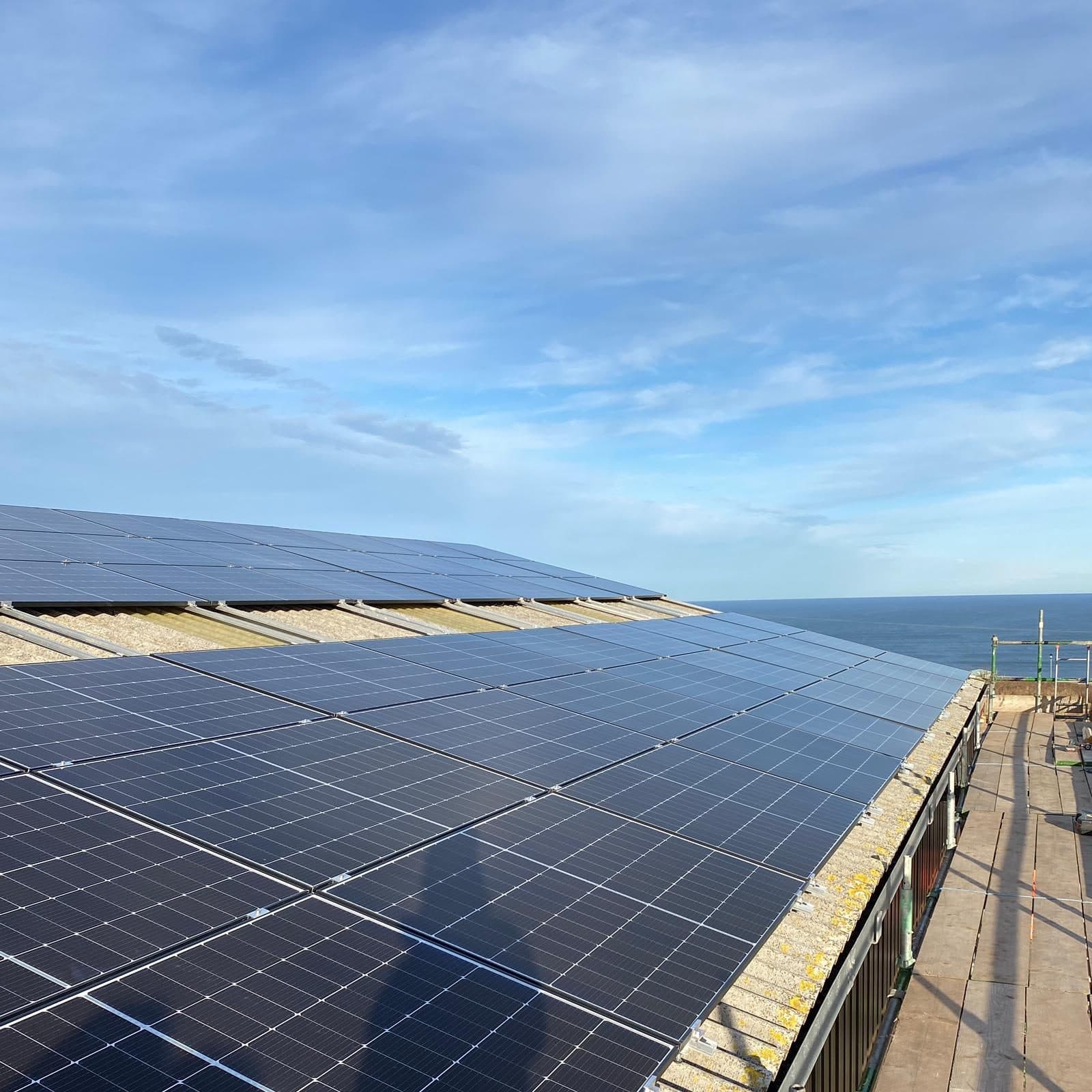 Roof-mounted solar panels at Marshall Meadows